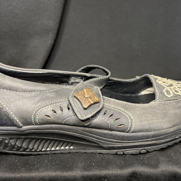 Skechers Shape Ups Sz 10 Gray-Black Suede Leather Embroidered Mary Jane Shoe 99Q - Picture 7 of 16